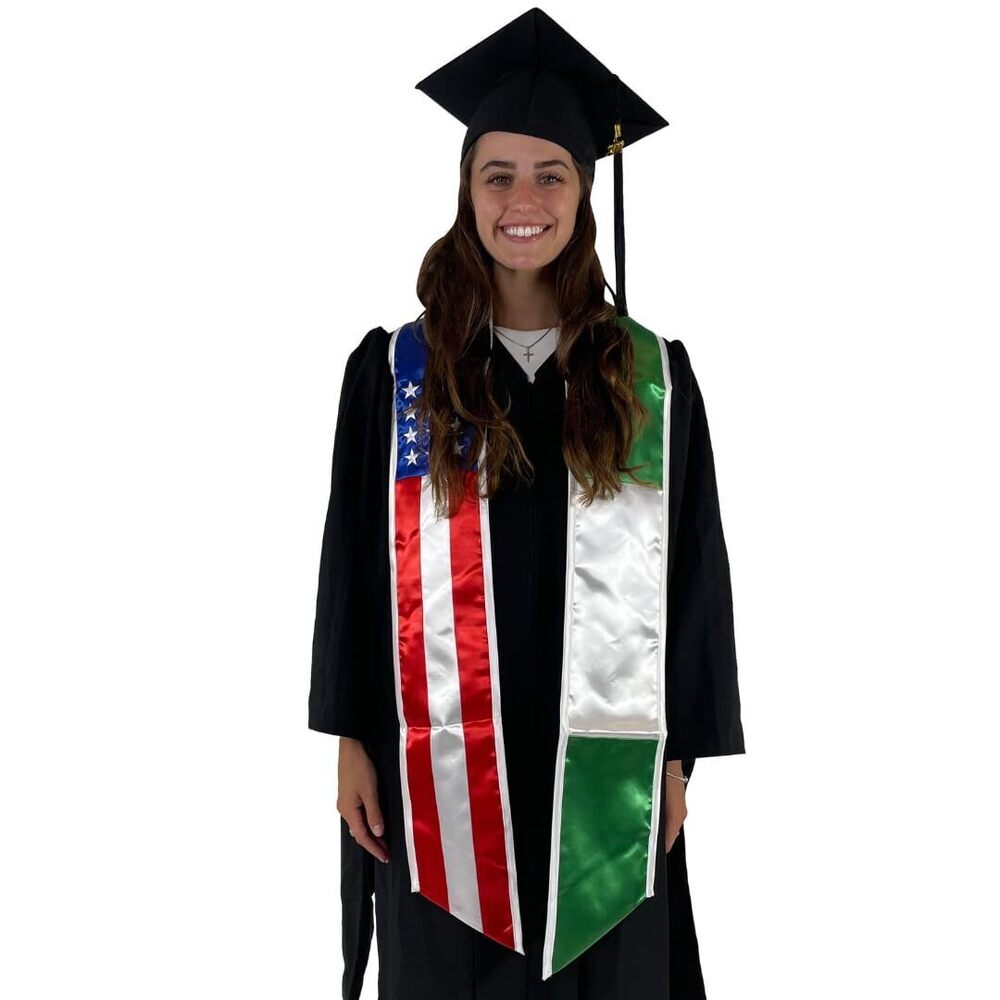 7803 Two Flag Graduation Sash Stole USA + International Nigeria & USA